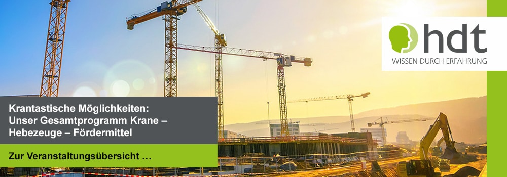Fortbildungen, Ausbildungen, Seminare und Tagungen, Gesamtprogramm Krane, Hebezeuge und Fördermittelsowie zu den Themen Kranschein, Fahrausweis, Kranschulung bzw. Kranausbildung